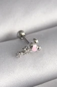 316L Çelik Gümüş Renk Zirkon Taş Detay Pembe Kalp İşleme Tragus Piercing - TJ-PR1281 - 1