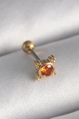 316L Çelik Gold Renk Turuncu Zirkon Taşlı Tragus Piercing - TJ-PR1270 - 1