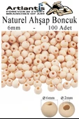 Naturel Ahşap Boncuk 6mm 100 lü 1 Paket Ham Boyanabilir Ahşap Yuvarlak Doğal Boncuklar Takı Tasarım Ektinlik Kreş Okul - 1