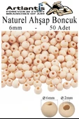 Naturel Ahşap Boncuk 6mm 50 li 1 Paket Ham Boyanabilir Ahşap Yuvarlak Doğal Boncuklar Takı Tasarım Ektinlik Kreş Okul - 1