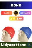 Premium Elastik Yüzme Şapkası Su Geçirmez Silikon Yüzücü Havuz Deniz Bonesi 2'li Set - 1