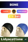Premium Elastik Yüzme Şapkası Su Geçirmez Silikon Yüzücü Havuz Deniz Bonesi 2'li Set - 1