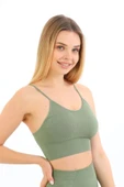 Özel Üretim Göğüs Toparlayıcı Sarkma Önleyen Spor Günlük İnce İp Askılı Pedli Fitilli Crop Büstiyer - 5