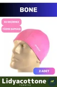 Likralı Silikon Havuz Ve Deniz Yüzücü Deniz Havuz Bonesi Su Geçirmez Yüzme Şapkası 2'li Set Pembe - 1