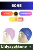 Premium Elastik Yüzme Şapkası Su Geçirmez Silikon Yüzücü Havuz Deniz Bonesi 2'li Set - 1