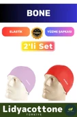 Premium Elastik Yüzme Şapkası Su Geçirmez Silikon Yüzücü Havuz Deniz Bonesi 2'li Set - 1