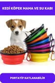 Evcil Hayvan Mama Su Kabı Taşınabilir Seyahat Tipi Kancalı Silikon Katlanabilir Kedi Köpek - 1