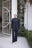 O Yaka Kolları Kurdela Detaylı İkili Tesettür Eşofman Takımı - 71251.015 - Lacivert - 5