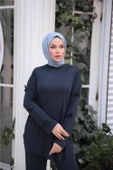 O Yaka Kolları Kurdela Detaylı İkili Tesettür Eşofman Takımı - 71251.015 - Lacivert - 2
