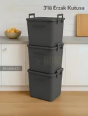 3’lü Set Soğanlık Sepet Havalandırmalı Erzak Kutusu Bpa Free Sebzelik Saklama Kutusu Antrasit 90 Lt thumbnail 1