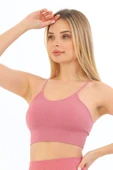 Özel Üretim Göğüs Toparlayıcı Sarkma Önleyen Spor Günlük İnce İp Askılı Pedli Fitilli Crop Büstiyer - 6