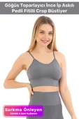 Özel Üretim Göğüs Toparlayıcı Sarkma Önleyen Spor Günlük İnce İp Askılı Pedli Fitilli Crop Büstiyer - 1