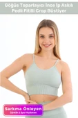 Özel Üretim Göğüs Toparlayıcı Sarkma Önleyen Spor Günlük İnce İp Askılı Pedli Fitilli Crop Büstiyer - 1
