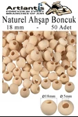 Naturel Ahşap Boncuk 18mm 50 li 1 Paket Ham Boyanabilir Ahşap Yuvarlak Doğal Boncuklar Takı Tasarım Ektinlik Kreş Okul - 1