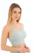 Özel Üretim Göğüs Toparlayıcı Sarkma Önleyen Spor Günlük İnce İp Askılı Pedli Fitilli Crop Büstiyer - 4