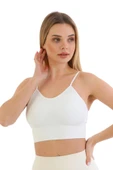 Özel Üretim Göğüs Toparlayıcı Sarkma Önleyen Spor Günlük İnce İp Askılı Pedli Fitilli Crop Büstiyer - 5