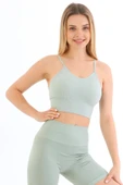 Özel Üretim Göğüs Toparlayıcı Sarkma Önleyen Spor Günlük İnce İp Askılı Pedli Fitilli Crop Büstiyer - 2