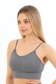 Özel Üretim Göğüs Toparlayıcı Sarkma Önleyen Spor Günlük İnce İp Askılı Pedli Fitilli Crop Büstiyer - 2