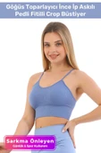 Özel Üretim Göğüs Toparlayıcı Sarkma Önleyen Spor Günlük İnce İp Askılı Pedli Fitilli Crop Büstiyer - 1