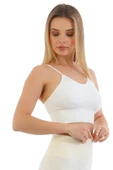 Özel Üretim Göğüs Toparlayıcı Sarkma Önleyen Spor Günlük İnce İp Askılı Pedli Fitilli Crop Büstiyer - 8