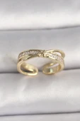 Pirinç Gold Renk Zirkon Taşlı Yıldız Detaylı Ayarlanabilir Kadın Yüzük - TJ-BYK3573 - 1