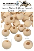 Naturel Ahşap Boncuk 32mm 30 lu 1 Paket Ham Boyanabilir Ahşap Yuvarlak Doğal Boncuklar Takı Tasarım Ektinlik Kreş Okul - 1