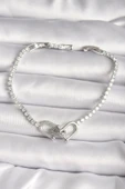 Pirinç Gümüş Renk Su Yolu Zirkon Taşlı Tiffany Model Kadın Bileklik - TJ-BB6630 - 1