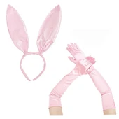 Saten Kaplama Soft Pembe Eldiven 40 cm ve Tavşan Kulak 2 li Set - 1