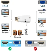 HDMI to VGA 3.5mm Jack Ses Çıkışlı FHD 1080P Çevirici Dönüştürücü 4867 - 3