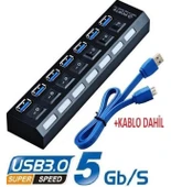 Ancheyn 7 Port USB 3.0 ve USB 2.0 Hub Anahtarlı Çoklayıcı Çoğaltıcı Switch 5258 thumbnail 3