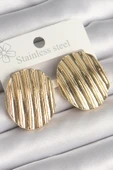 Pirinç Gold Renk İşlemeli Daire Plaka Model Kadın Küpe - TJ-BKP10244 - 1