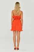 Straplez Piliseli Şifon Kısa Elbise Alfa Beta thumbnail 4