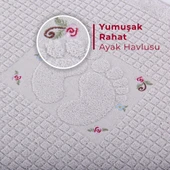 Homedius Banyo Çiçekli Pamuklu Ayak Havlusu 50x70cm   50x70 Gri - 3