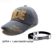 Kışlık kalın pamuk Baskılı beyzbol şapkası unisex mavi +  bileklik siyah - 1