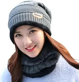 Unisex Bayan erkek kışlık kalın bere ve boyunluk Açık gri thumbnail 1