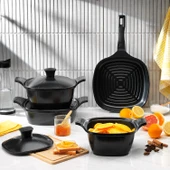 Schafer Felsen Kare Seramik Tencere Seti 7 Parça-Siyah - 1