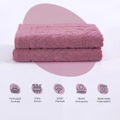 Homedius Banyo Zikzak Desenli Ultra Kalın Pamuk Ayak Havlusu 50x70 cm Pembe 50x70 - 2
