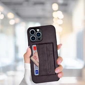 İPHONE 13 PRO MAX KARTLIKLI STANDLI  LÜX DERİ KILIF MOR - 1
