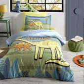 Özdilek Tek Kişilik Fitted Çarşaf Ranforce Nevresim Takımı Petrol Dino Zoo - 1