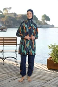 Estiva 25963  Kadın Tam Kapalı Fermuarlı Geometrik Desenli Lacivert Tesettür Mayo - 2