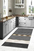 Makinede Yıkanabilir Leke Tutmaz  Gri Kaymaz Deri Taban Modern Yıkanabilir Mutfak Halısı  ÇOKLU 200 x 300 - 1
