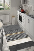 Makinede Yıkanabilir Leke Tutmaz  Gri Kaymaz Deri Taban Modern Yıkanabilir Mutfak Halısı  ÇOKLU 80 x 300 thumbnail 4