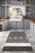 Makinede Yıkanabilir Leke Tutmaz  Gri Kaymaz Deri Taban Modern Yıkanabilir Mutfak Halısı  ÇOKLU 80 x 300 - 2