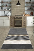 Makinede Yıkanabilir Leke Tutmaz  Gri Kaymaz Deri Taban Modern Yıkanabilir Mutfak Halısı  ÇOKLU 100 x 200 - 6