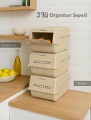 3'lü Set Organizer Erzak Kutusu Bpa Free Saklama Kutusu Soğanlık Sebzelik Sepet Krem 8 Lt x 3 - 1