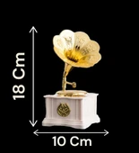 Kurmalı ve Müzikli Nostaljik Beyaz Gramofon Müzik Kutusu - 1