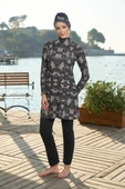 Estiva 25933 Siyah Dijital Desenli Tam Boy Lycralı Tesettür Mayo thumbnail 8