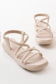 Bej Lastikli Kadın Sandalet - 5