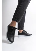 Siyah Klasik Düz Kadın Sneaker - 4