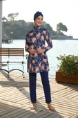 Estiva 25935 Lacivert Dijital Desenli Tam Boy Lycralı Tesettür Mayo thumbnail 3
